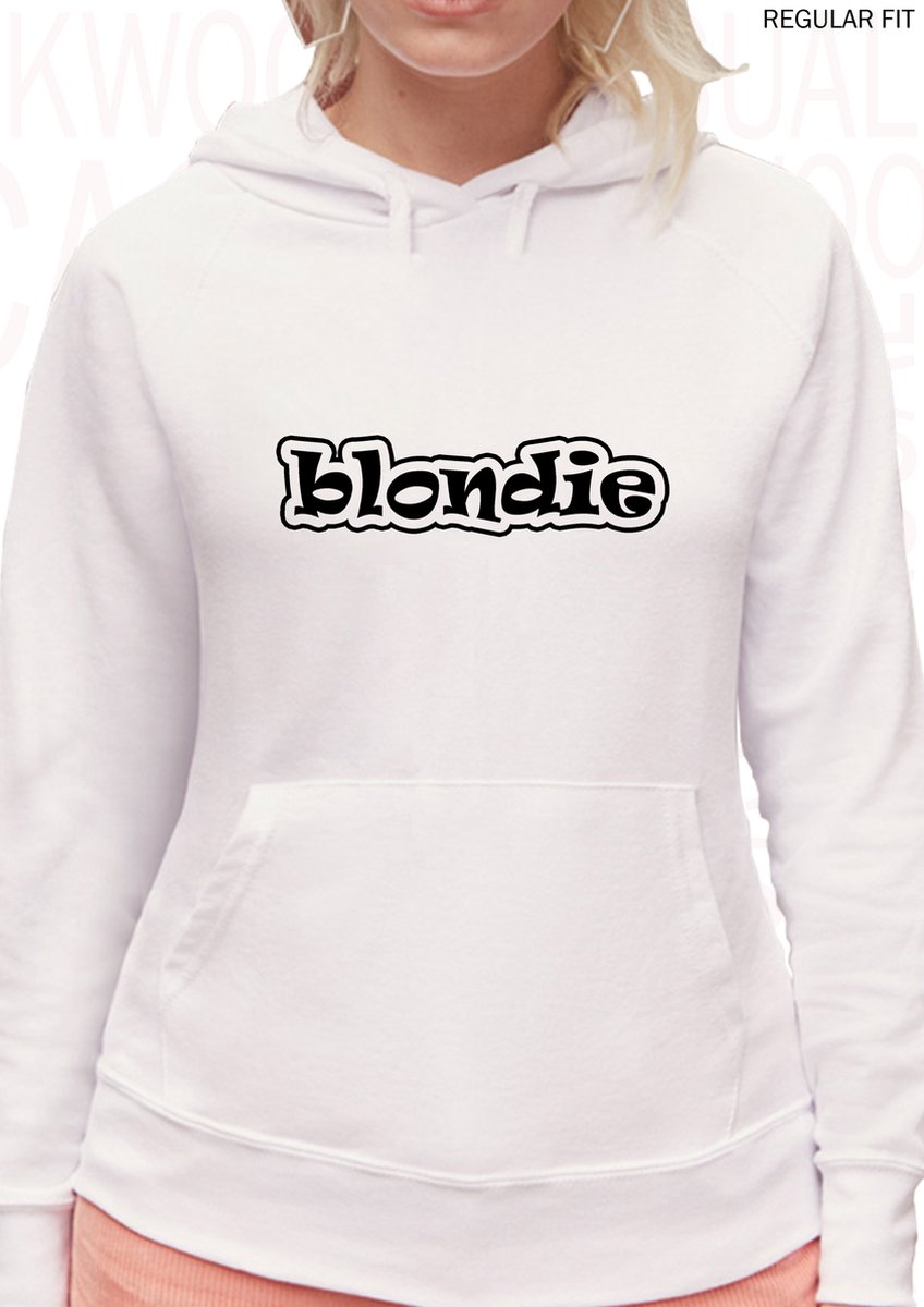 BLONDIE dames hoodie - Wit - Maat XL - Lange mouwen - Met capuchon & steekzakken - Regular Fit - Grappige teksten - Leuke hoodies | truien | sweaters - Humor - Quotes - Kwoots - Cadeau - Blond haar